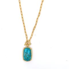 Gold Tone Sterling Silver Turquoise Toggle Necklace - 18